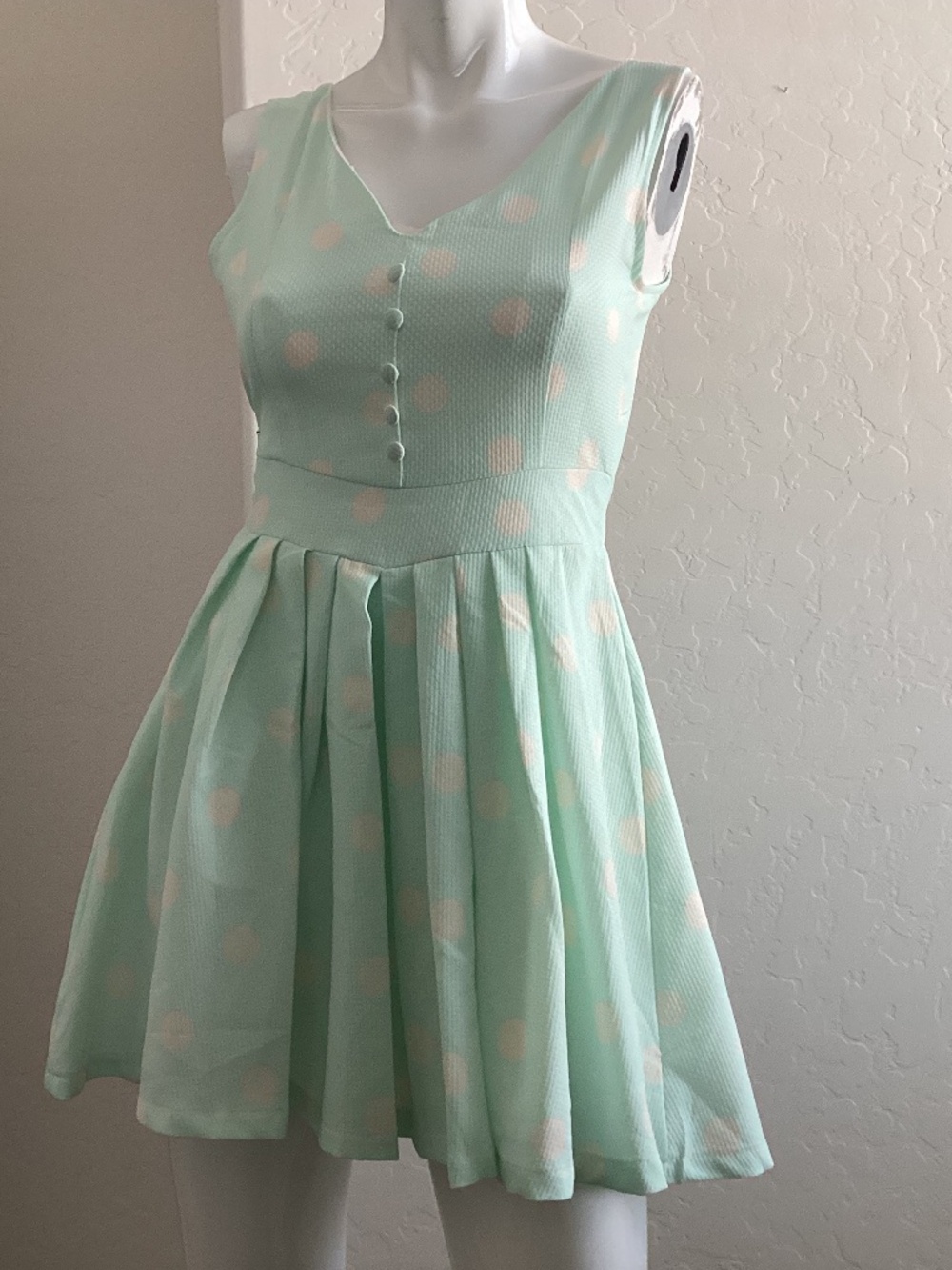 Snidel, NEW WITH TAGS, sz S, mint w/ white dots, pleated skirt, mini, sleeveless